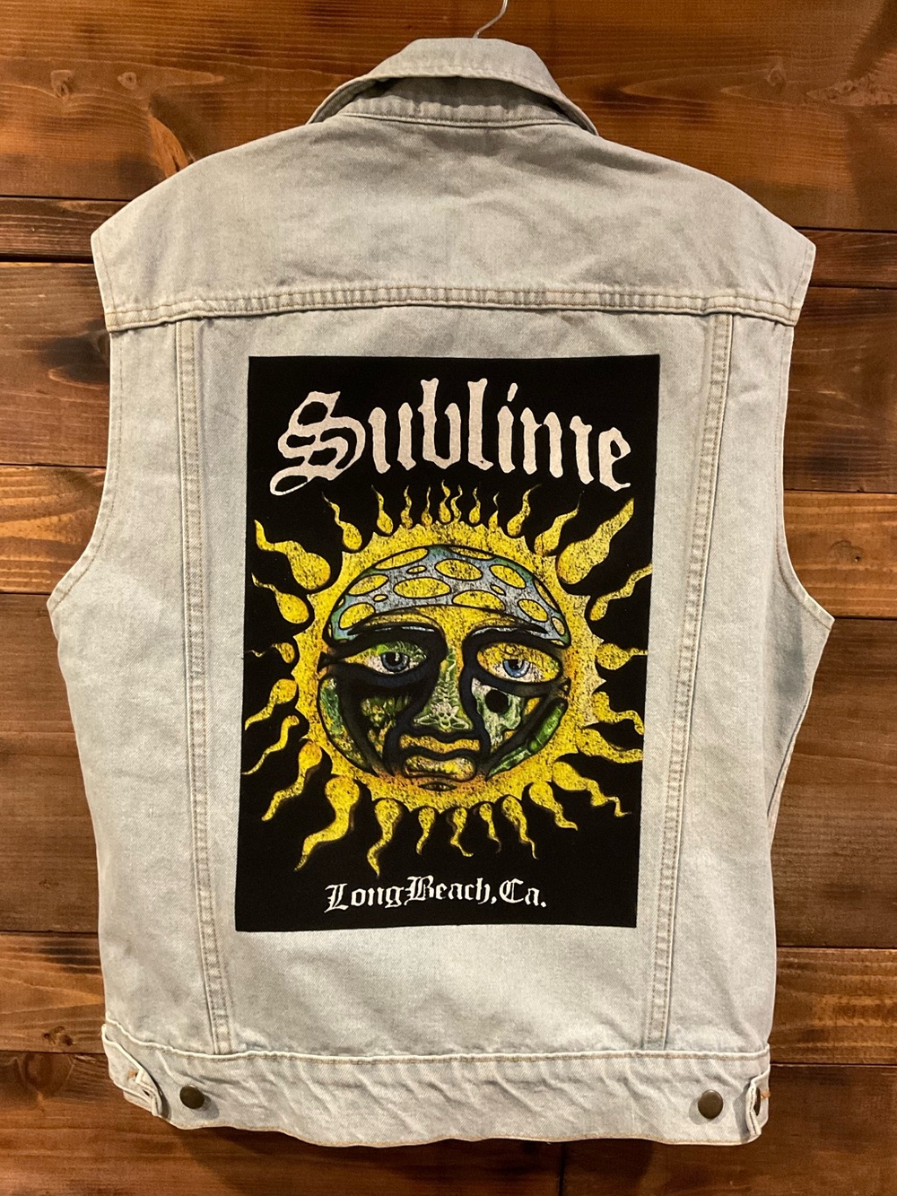 CUSTOM SUBLIME Jean Denim Vest Battle Jacket Concert Ready MENS Medium RARE